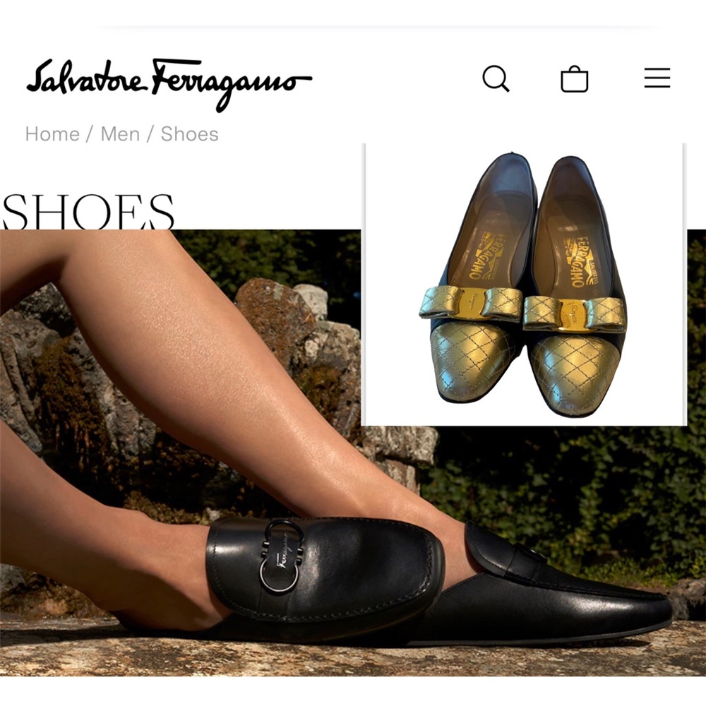 Salvatore Ferragamo quilted gold toe short heel.